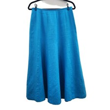 Talbots 100 Irish Linen Midi Maxi Flare Skirt Womens 8 Bright Turquoise Preppy