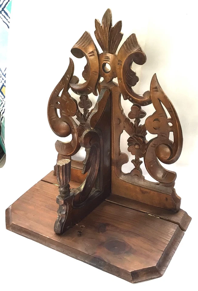 ANCIENNE ÉTAGÈRE EN BOIS SCULPTÉ FLEURS FORÊT NOIRE CARVED WOODEN SHEL FLOWERS - Photo 2/4