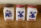 Vintage Hazel Atlas Milk Glass Windmill Salt & Pepper Dutch Boy Sugar