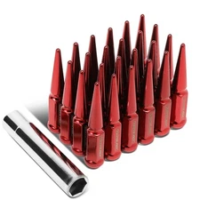 24Pcs Closed End M14X1.5 112MM H/23MM OD Red Steel JDM Conical Lug Nuts+Lock Key
