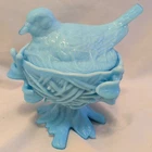 Westmoreland Blue Milk Glass Robin Bird Nest Candy Dish Vintage