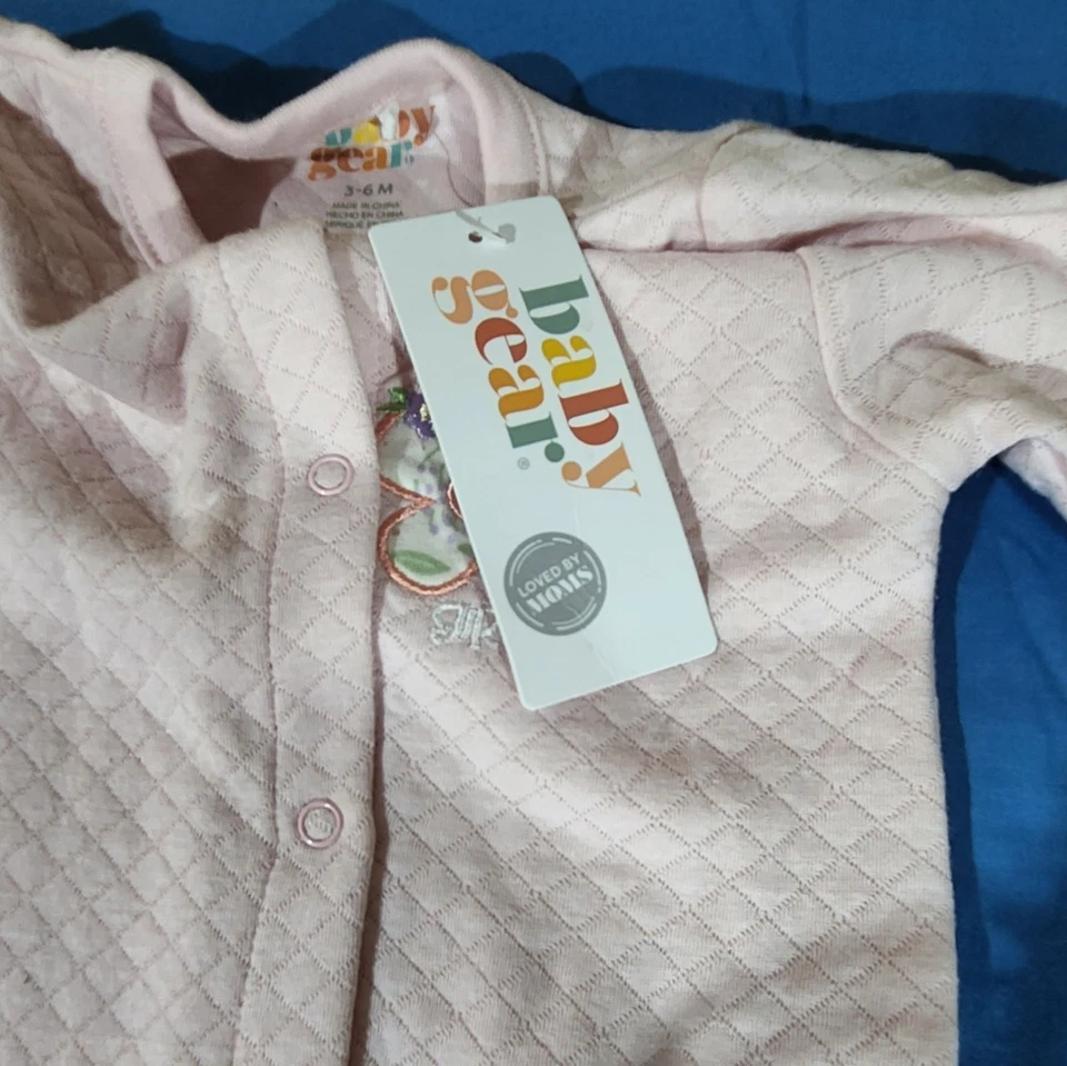 2 Piezas Equipo Bebé 3-6 Meses Pies Durmientes Floral y Rosa Broches de presión Foto 3 de 4