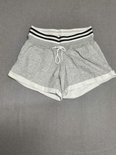 Adidas Women's S Gray French Terry Cuffed Shorts Striped Waistband 3" Inseam