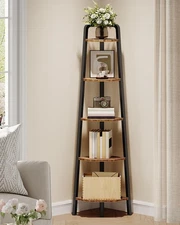Corner Shelf, 5-Tier Ladder Corner Shelf, Ladder Bookshelf, 59.6" Tall Vertic...