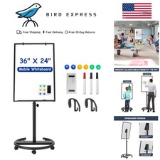 36x24 Inch Mobile Magnetic Whiteboard with Height Adjustment and Wheels