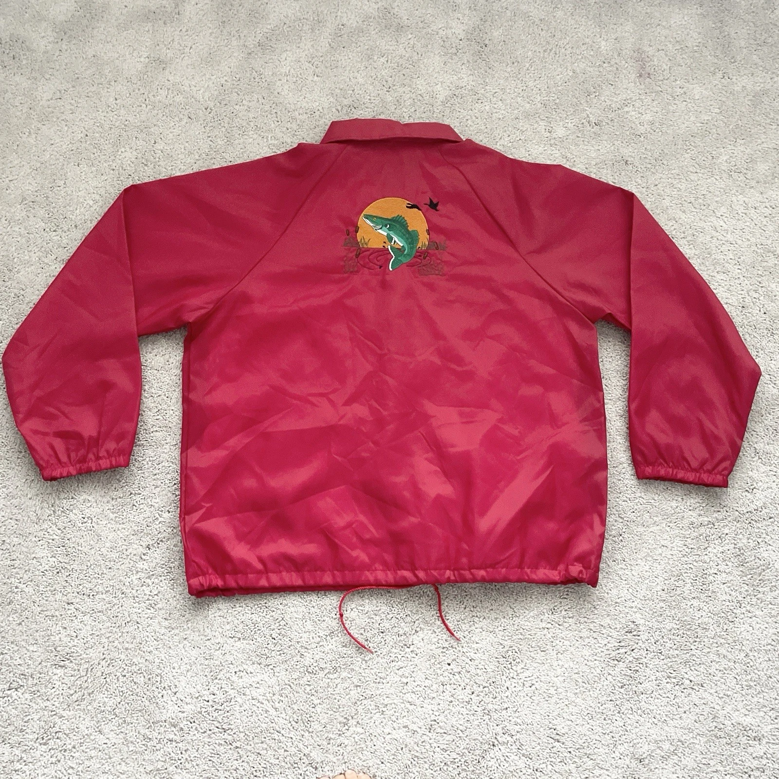 Vintage 80s Auburn Sportswear Windbreaker XL Green Fish Logo Snap USA Made Red