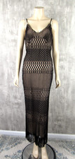 Vintage 90s Frederick's of Hollywood Black Nude Illusion Slip Dress Fringe Maxi