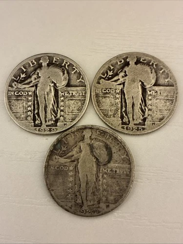 3x Lot - 90% SILVER Standing Liberty Quarter 25c US Coins