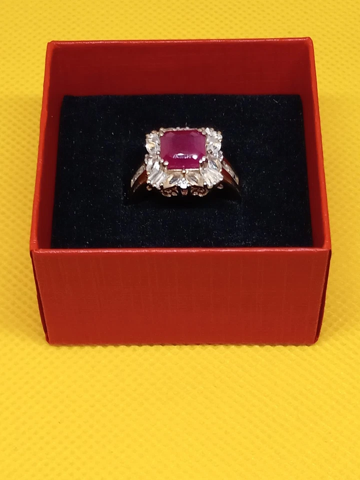 5.65ctw Asscher Cut Niassa Ruby White Topaz 14K YG Over Silver Ring Size 7 - Image 3 of 4