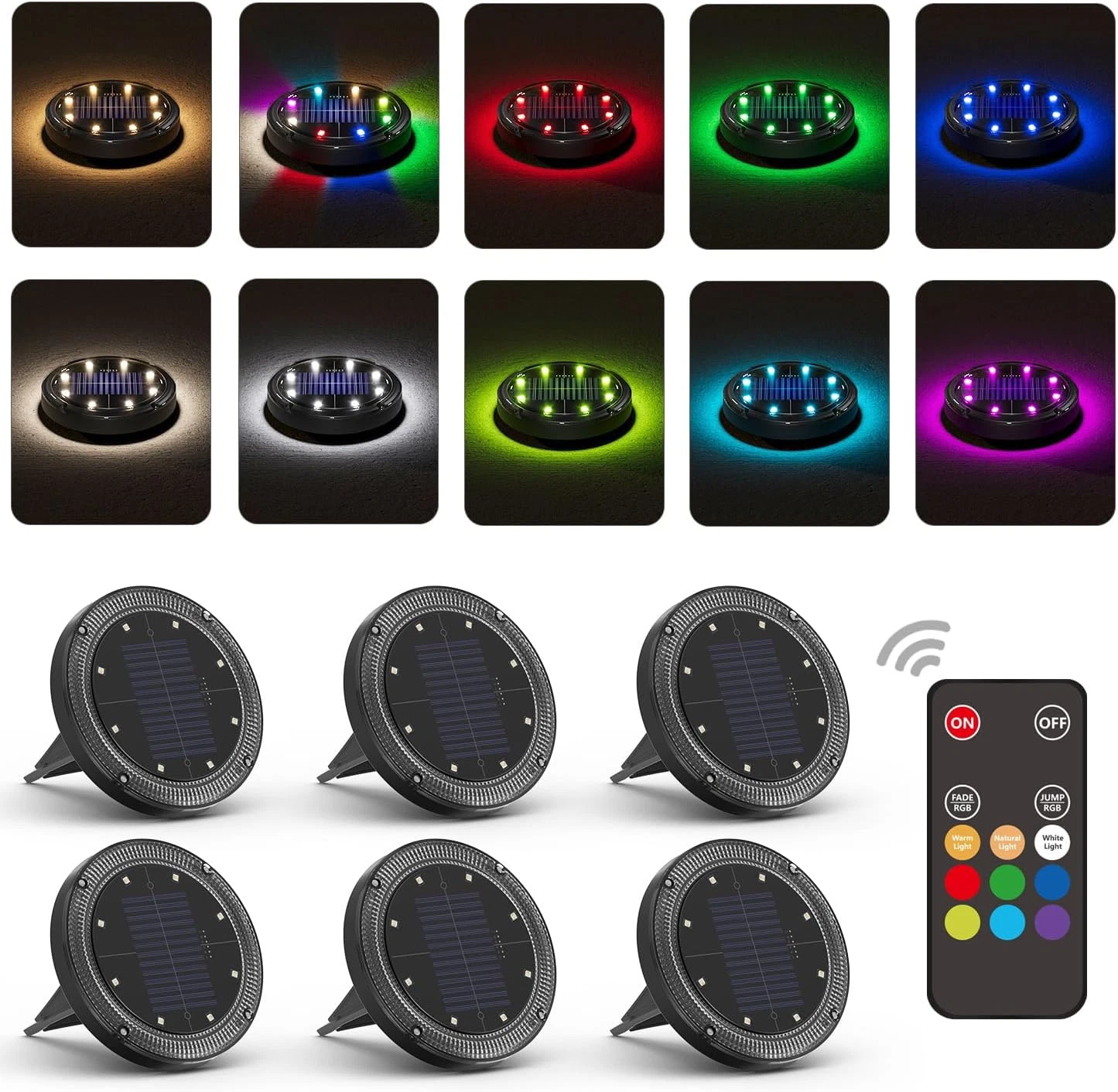 Color Changing Solar Ground Lights with Remote - 6 Pack Outdoor Pathway Decor