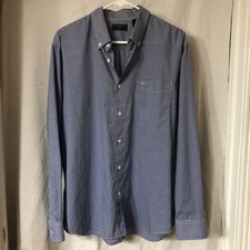 Dockers Long Sleeve Blue Plaid Dress Shirt, Size L