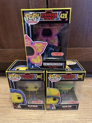 Funko Pop! Stranger Things Black Light Set Lot of 3: Demogorgon Eleven Dustin