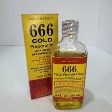 Vintage 666 Cold Preparation Analgesic Sealed Medicine Bottle and Box!