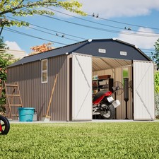 10'x12' Metal Outdoor Storage Shed Heavy Duty Garden Shed w/ Floor Kit & Windows