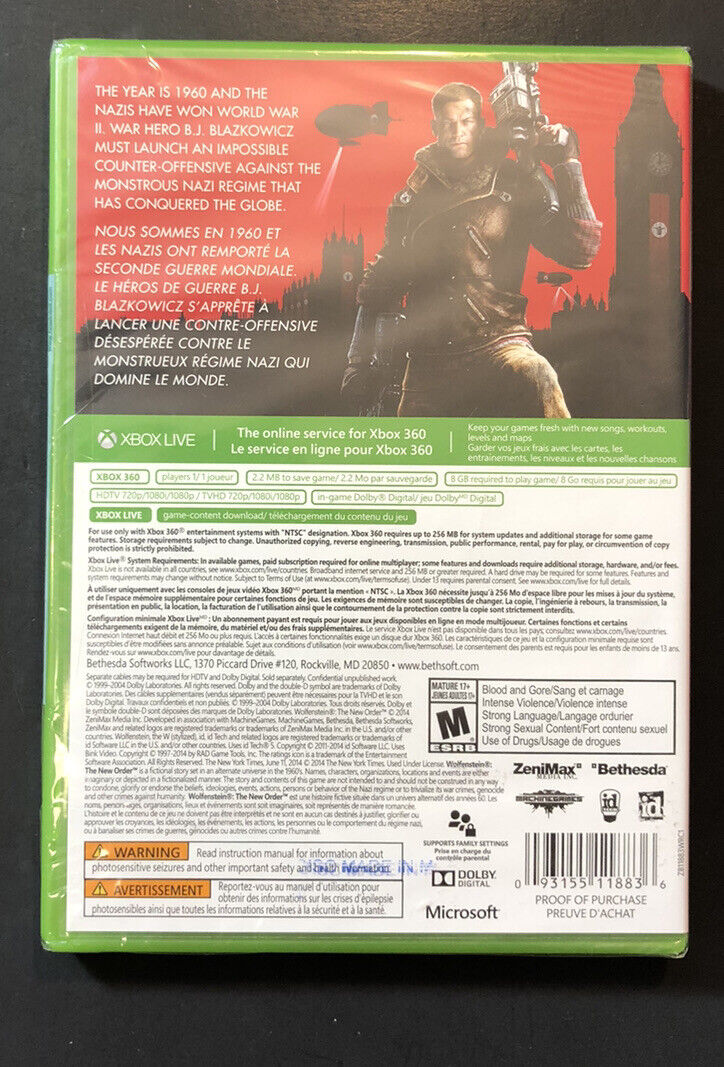  Wolfenstein: The New Order - Xbox One : Bethesda Softworks Inc:  Everything Else