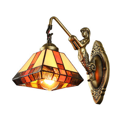 Details about    Fashion Mermaid Wall Lamp Mediterranean Stained Glass Mirror Front Light