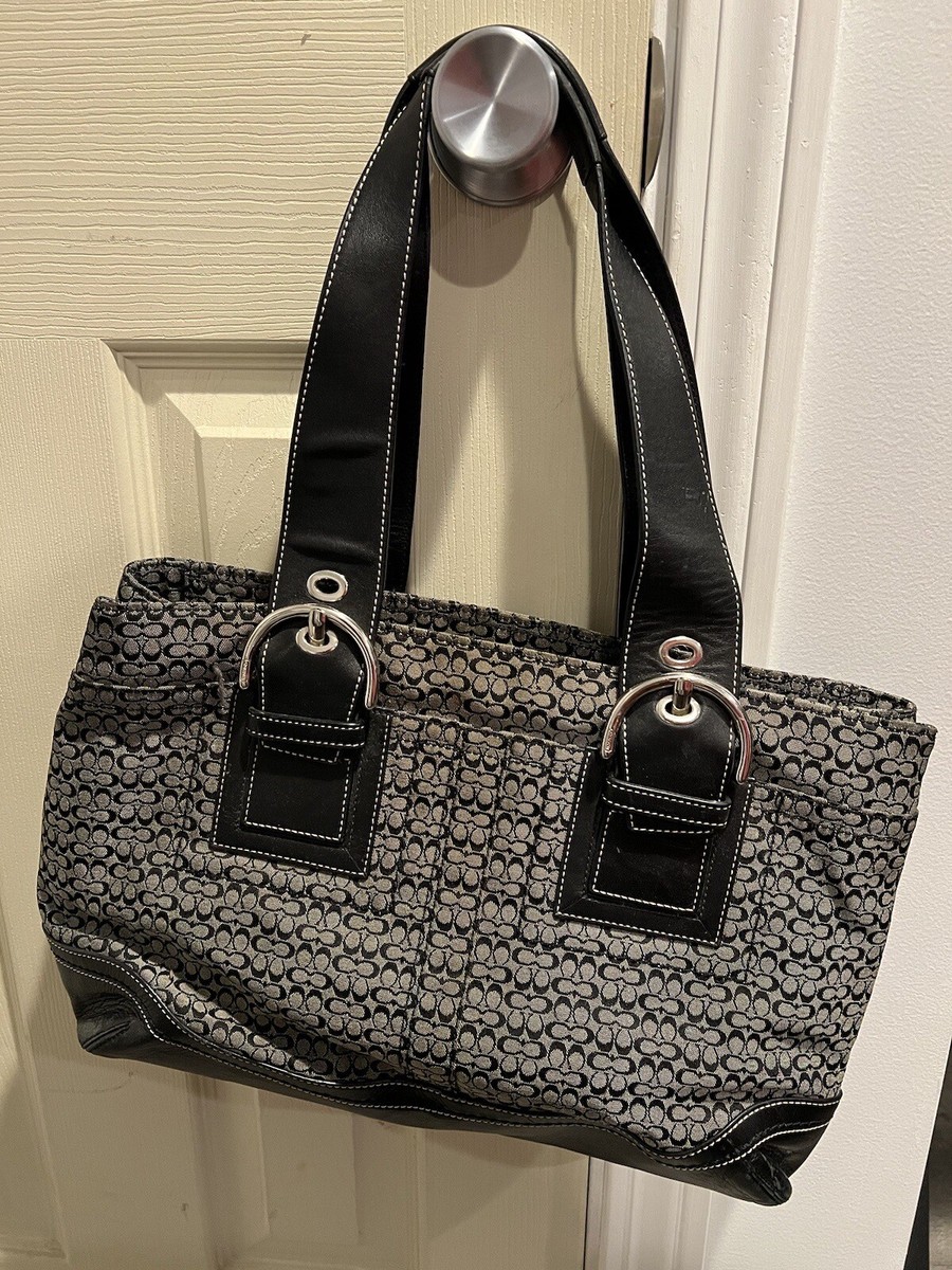 美品 2207 Vintage Coach Totebag Black Vintage Coach Black Patent Leather Signature Style Shoulder