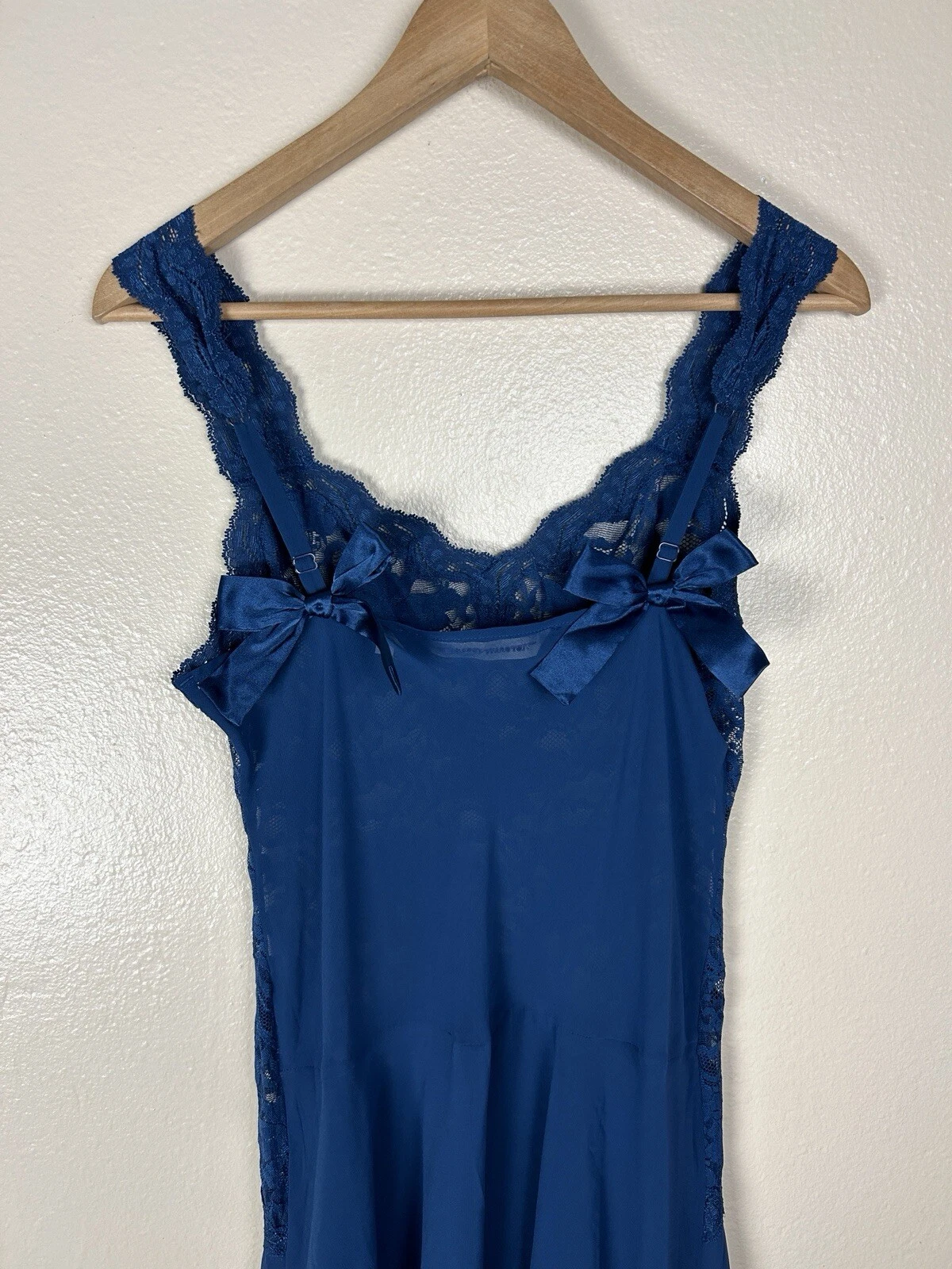 UNDERCOVER Victoria's Secret M Maxi Abito Abito Abito da Notte Pizzo Fiocco Babydoll Chemise Lingerie