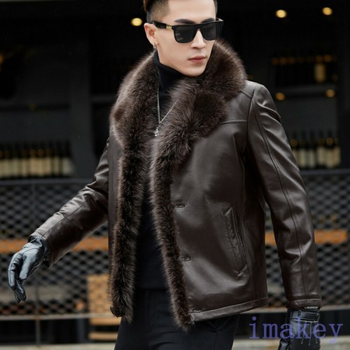 Men's Fur Trim Thicken Jacket Leather 