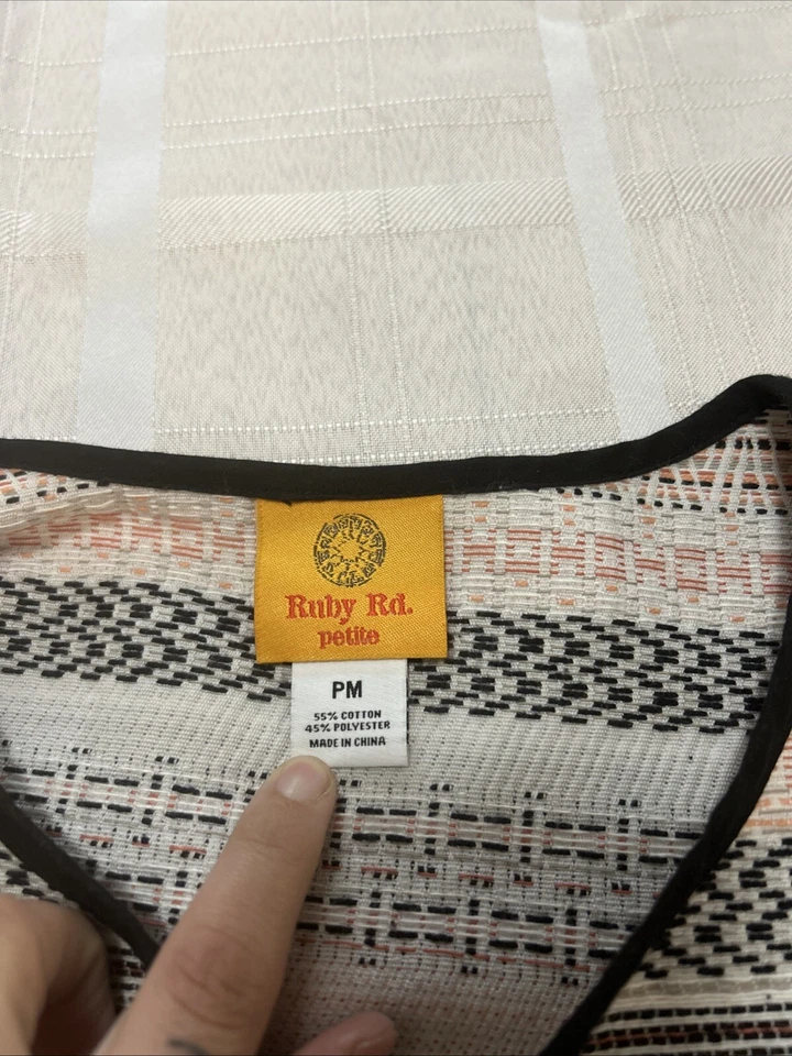 Ruby Rd.  Chaqueta Abierta Melocotón, Blanco Y Negro PM 3/4 Manga Informal Preppy Foto 3 de 4