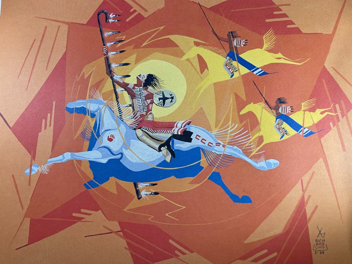 1989 tipi press print Rich Red Owl - Warriors' Victory Celebration