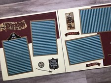 Pirate Scrapbook pages, Ready for 4 by 6 photos, premade, 12 by 12, 2 pages