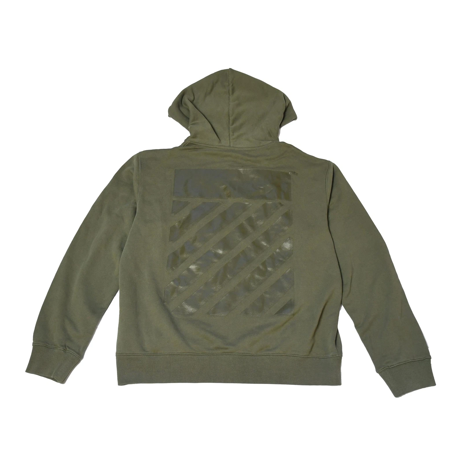 Felpa con cappuccio Off White Diag Tab slim fit e zip oliva