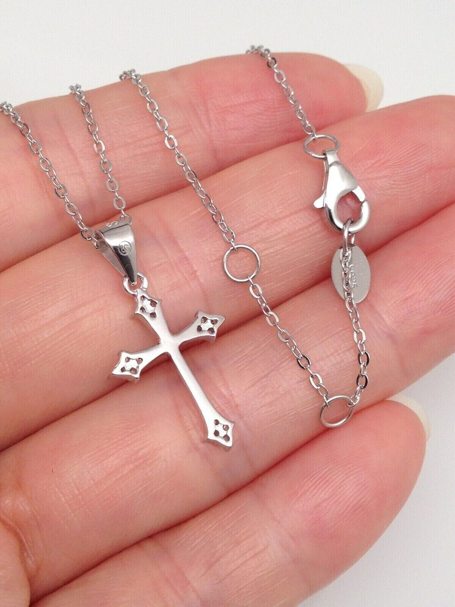 Small Cz Cross Necklace 925 Sterling Silver Tiny Pendant Womens