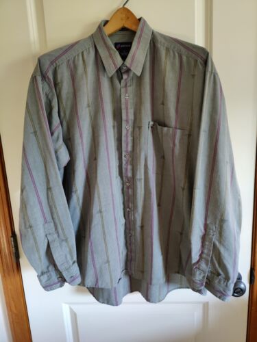 Daniel Hechter Men's Button Up Shirt Gray Striped Long Sleeve Size Large  - 第 1/11 張圖片