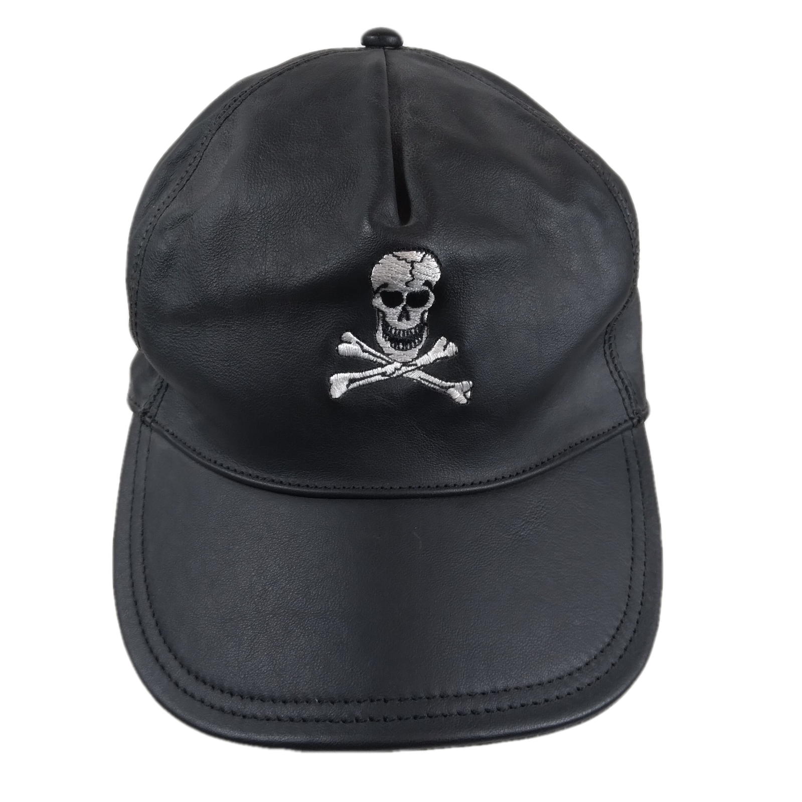 Skull & Crossbones Leather Embroidered Strapback Hat