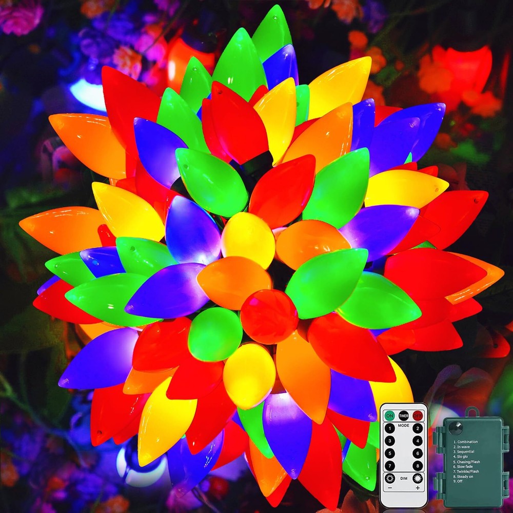 50 LED C9 Christmas Lights,26.5Ft C9 Christmas Lights Battery Operated C9 Chr...