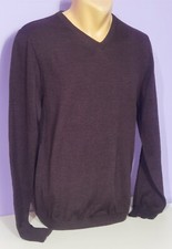 Linea Luxury 100% merino wool jumper sweater v-neck cherry purple Small mens 