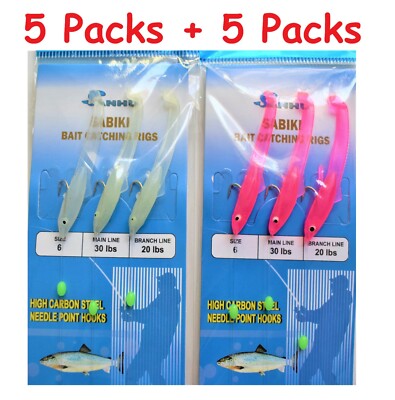 10 Packs Size 6 Shrimp Sabiki Bait Rigs GLOW & PINK Saltwater Fishing Lures
