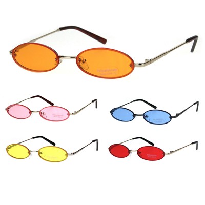 Mens Retro Oval Pimp Color Lens Narrow Exposed Edge Sunglasses