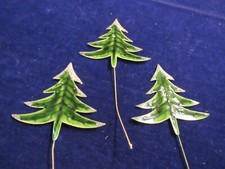 3 Vtg Lacquered Christmas Tree 3" Green tree on 3 1/2" wire Glitter Top H4968
