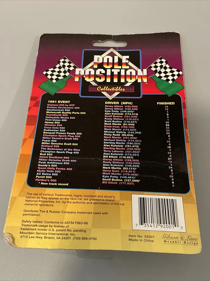 KENNY WALLACE #36 DIRT DEVIL POLE POSITION 1992 1/64 SCALE STOCK CAR - Image 3 of 3