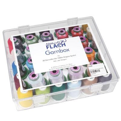 Acryl-Garnbox gefüllt 15 Farben Madeira Overlock Bauschgarn je 1000 m Overlock