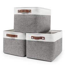 Storage Bins Large Fabric Storage Baskets for Shelves 3 Pack, Decorative Line...