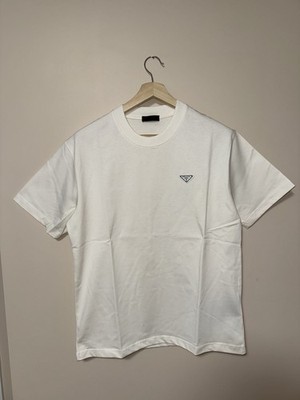 PRADA Triangle Logo T-Shirt White Cotton White Size M