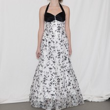 Y2k flower print prom dress halter top size 5 blondie nites rhinestone detail