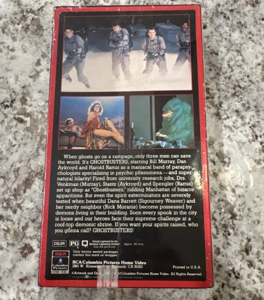 Ghostbusters VHS Red Border 1985 RCA Columbia Pictures Watermarks New Sealed - Image 3 of 4