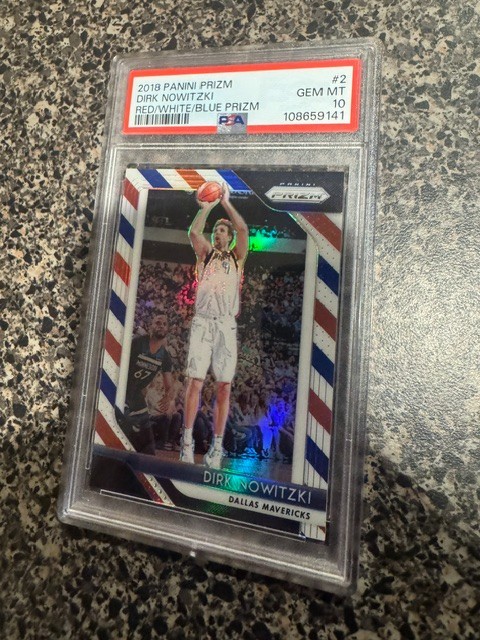 2018 Red/White/Blue Prizm Dirk Nowitzki PSA 10