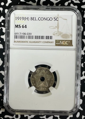 1919-(H) Belgian Congo 5 Centimes NGC MS64 Lot#G299 Choice UNC!