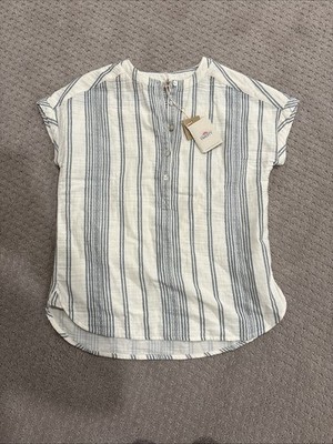 NWT Faherty Dream Cotton Gauze Desmond Top Size XXS,Navy & Ivory Stripe MSRP $98