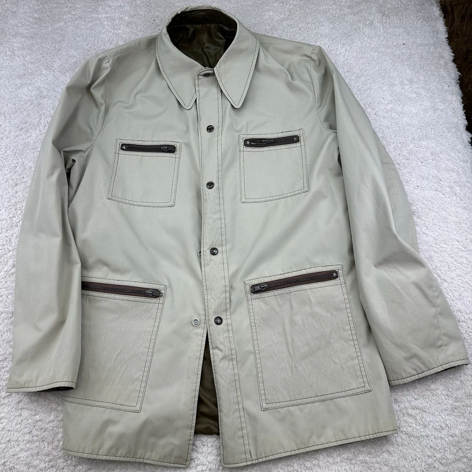 Abrigo de Colección Años 70 Van Heusen Para Hombres Reversible Caqui/Marrón Nylon Cortavientos Talla L Foto 4 de 4