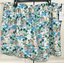 NWT Caribbean Roundtree Yorke size 3XB white blue saliboat swim trunks mens
