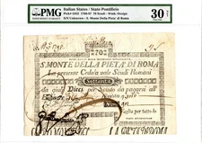 1786-97 70 Scudi Italian States Pick# S352 Stato Pontificio Vatican PMG VF-30