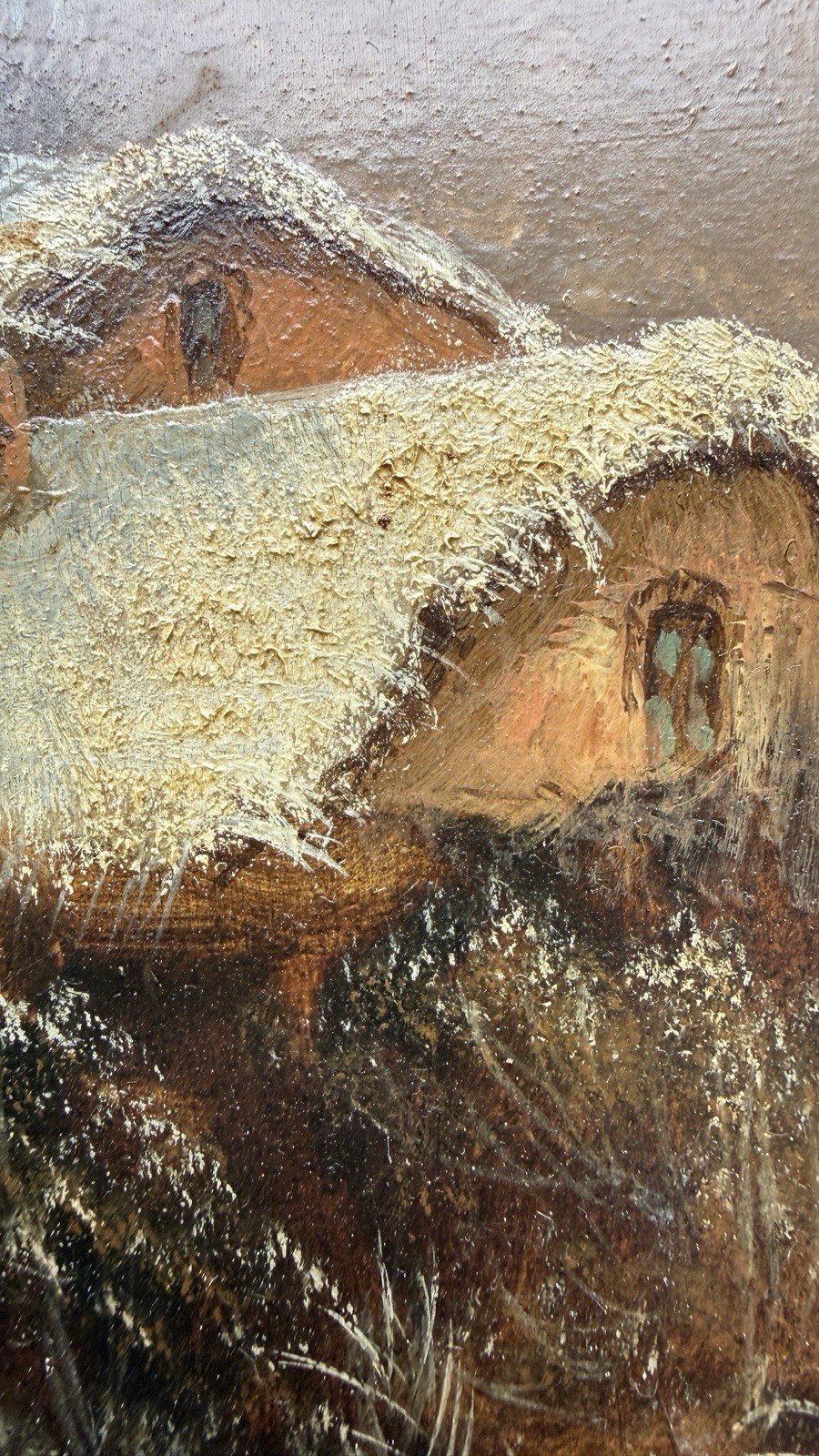 Antique Painting Hsp Landscape Winter Animated Scene 19th Century Signed To Identify?