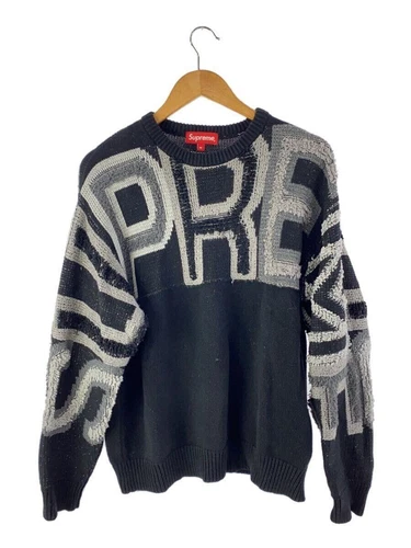 Pull tricot Supreme 21AW logo chenille (épais moyen coton noir occasion
