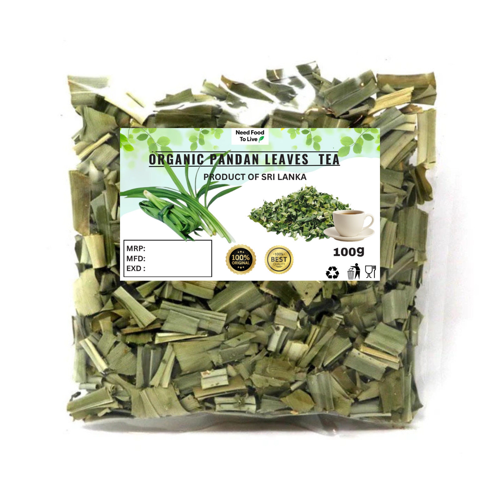 Té Harbal Hoja Pandan Orgánico - ¡100% Natural Puro Calidad Premium!